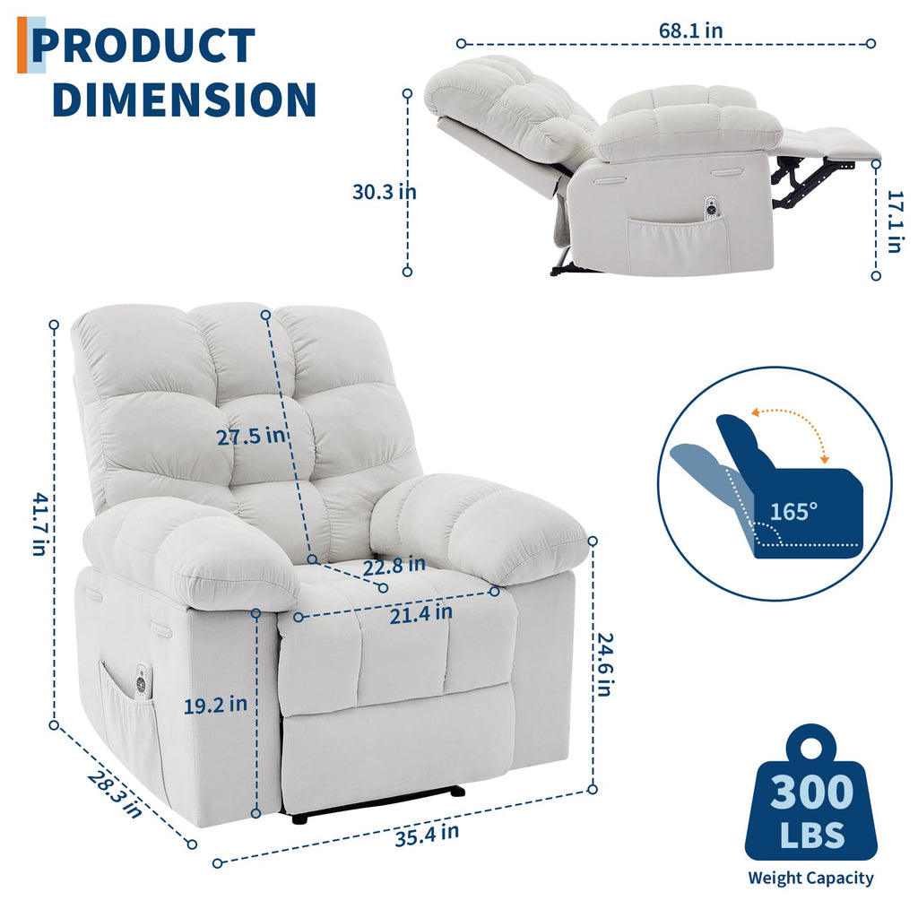 Garvee 21.4in Wide Recliner Chair,Massage & Heat Recliner Chair for Adults,Home Theater Seating with Lumbar Support,Ergonomic Breathable Fabric Nursery Rocking Chairs for Living Room