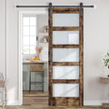 ROYMELO 32x84 Inch Glass Sliding Barn Door Slab and 5.5ft Hardware Kit Included, 5 Frosted Glass, LVL Wood Panel Covered with Brown Water-Proof Scratch-Proof PVC Surface, Simple DIY Assembly
