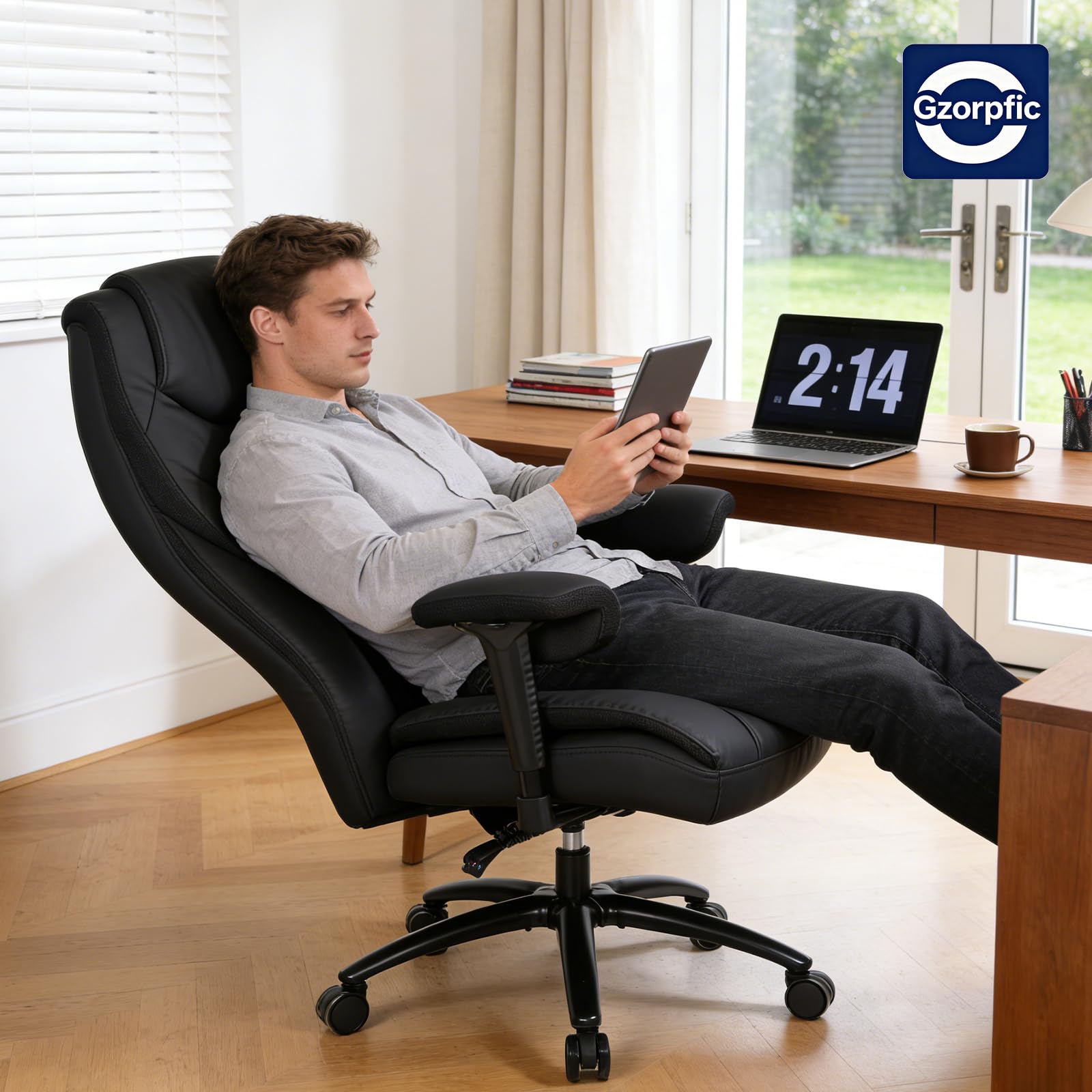 Big and Tall Office Chair - 650LBS Ergonomic Desk Chair, Leather High Back Executive Office Chairs, Plus Size High Back Desk Chair with Thick Cushion & Wide Seat, Heavy Duty Computer Gaming Chair