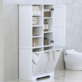 Merax Tall Storage Cabinet with Door and Open Shelf, Multi-Functional Laundry Hamper Basket for Home Bathroom, Laundry Room, White