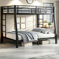 Bellemave Full XL Over Queen Bunk Bed with High Guardrail & Under-Bed Storage, Heavy Duty Metal Bunk Beds Frame with 2 Side Ladders, Full Over Queen Bunk Bed for Adults, No Box Spring Needed, Black