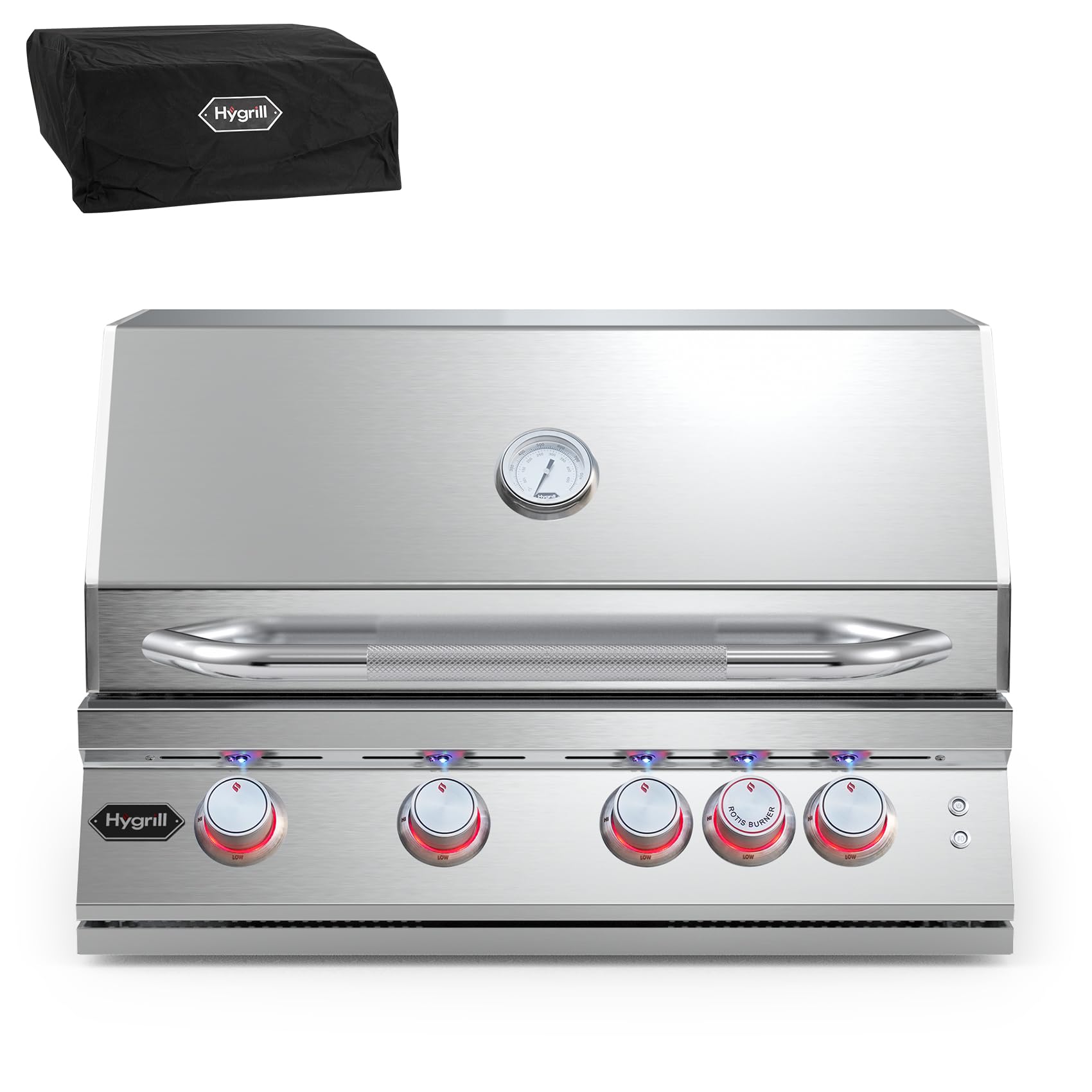 Hygrill Premium XTR 32-Inch Built In Grill, Stainless Steel 4-Burner Grill Head for Outdoor Kitchen with Rear Infrared Burner and LED Lights, Natural Gas
