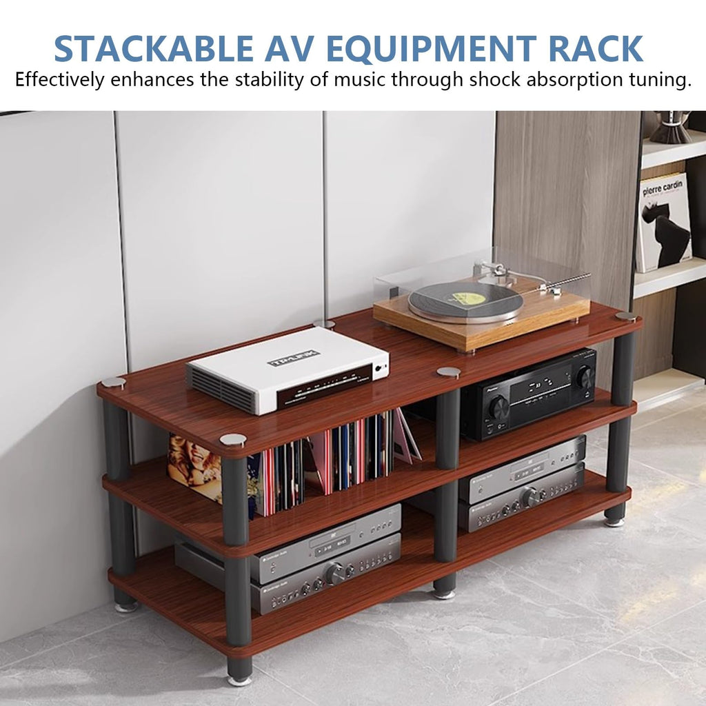 THNSAWX AV Media Stand, Stereo Rack with Thickened Board, Multi-Tier Open Storage Stereo Cabinet, Audio-Video Rack with Metal Tube, Record Player Stand for Theater(White,2 Tier 120x40x34cm)