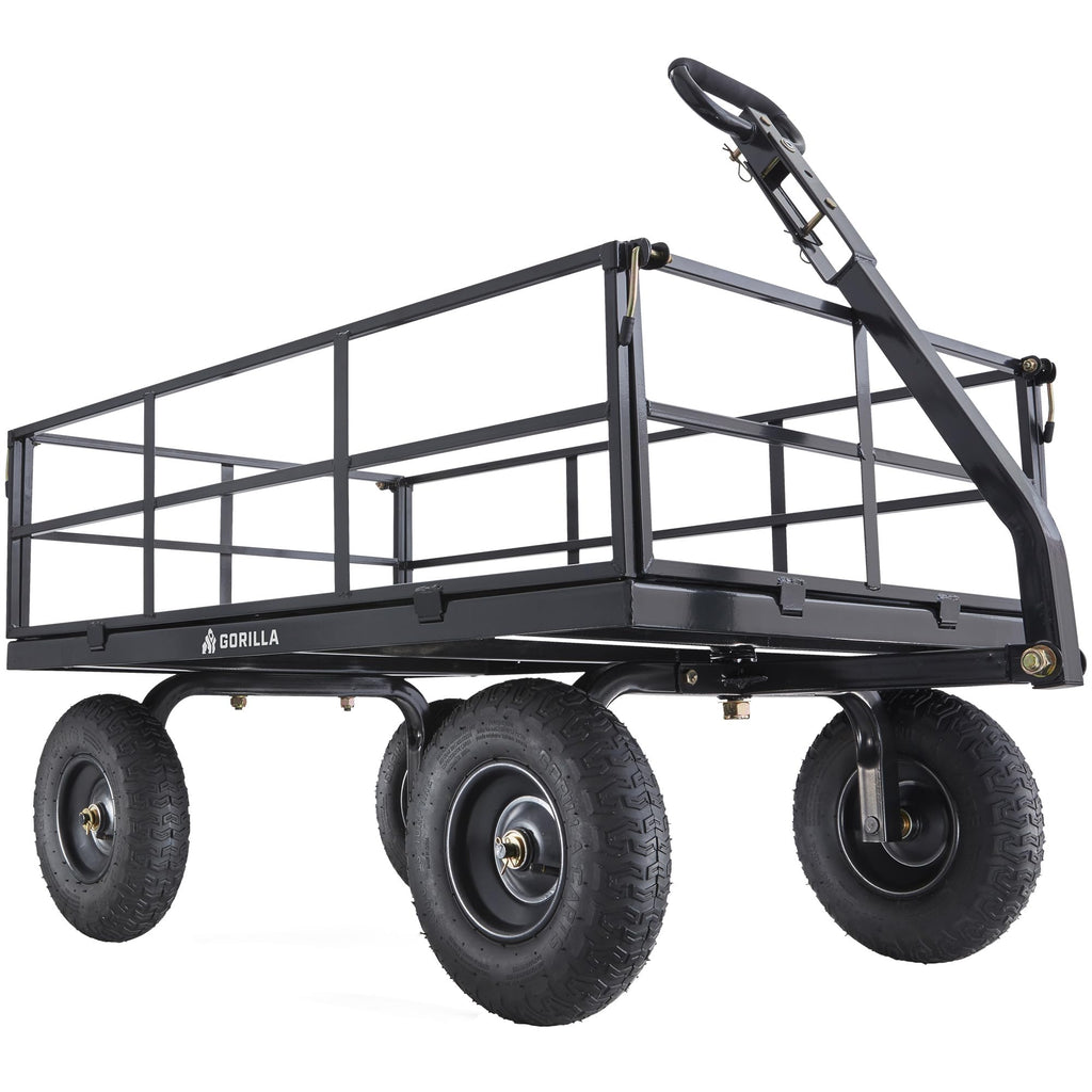 Gorilla Carts Steel Utility Cart, 9 Cu Ft Bed, 1200 lb Load Capacity, Black – Towable Heavy-Duty Outdoor Hauling Wagon with Removable Side Panels for Yard, Lawn, Garden or Landscaping
