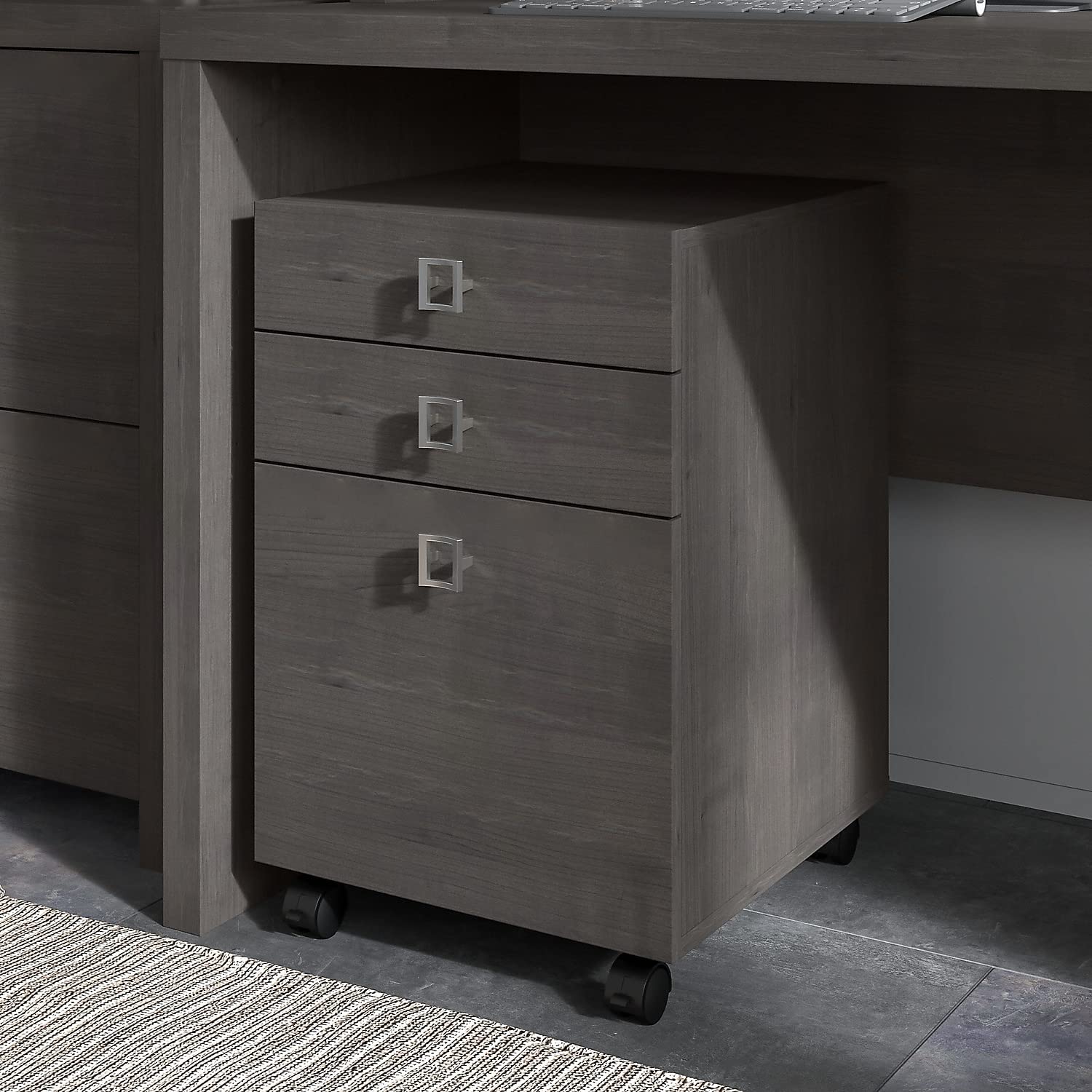 Bush Business Furniture Echo 3 Drawer Mobile File Cabinet in Charcoal Maple