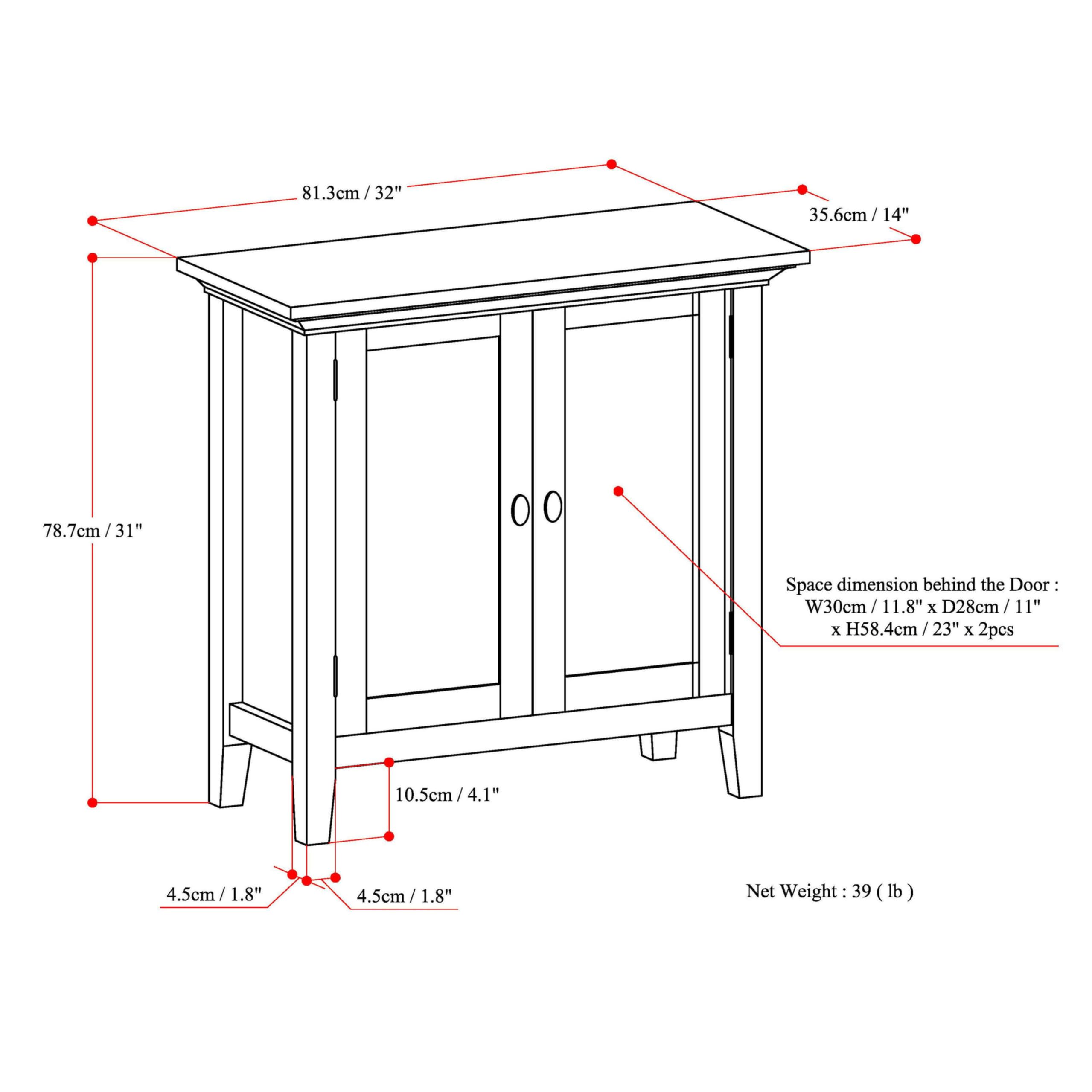 SIMPLIHOME Redmond Storage Cabinet - 32 inch Wide Solid Wood 2-Shelf Low Storage Cabinet in Hickory Brown, Transitional Accent Cabinet for Entryway with Adjustable Shelves and Tapered Legs
