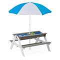 WEALTHGIRL 3-in-1 Kids Outdoor Wooden Picnic Table with Adjustable 43" Umbrella, Convertible Sand & Water Activity Center, Solid Cedar Wood Construction, Spacious Seating for Four