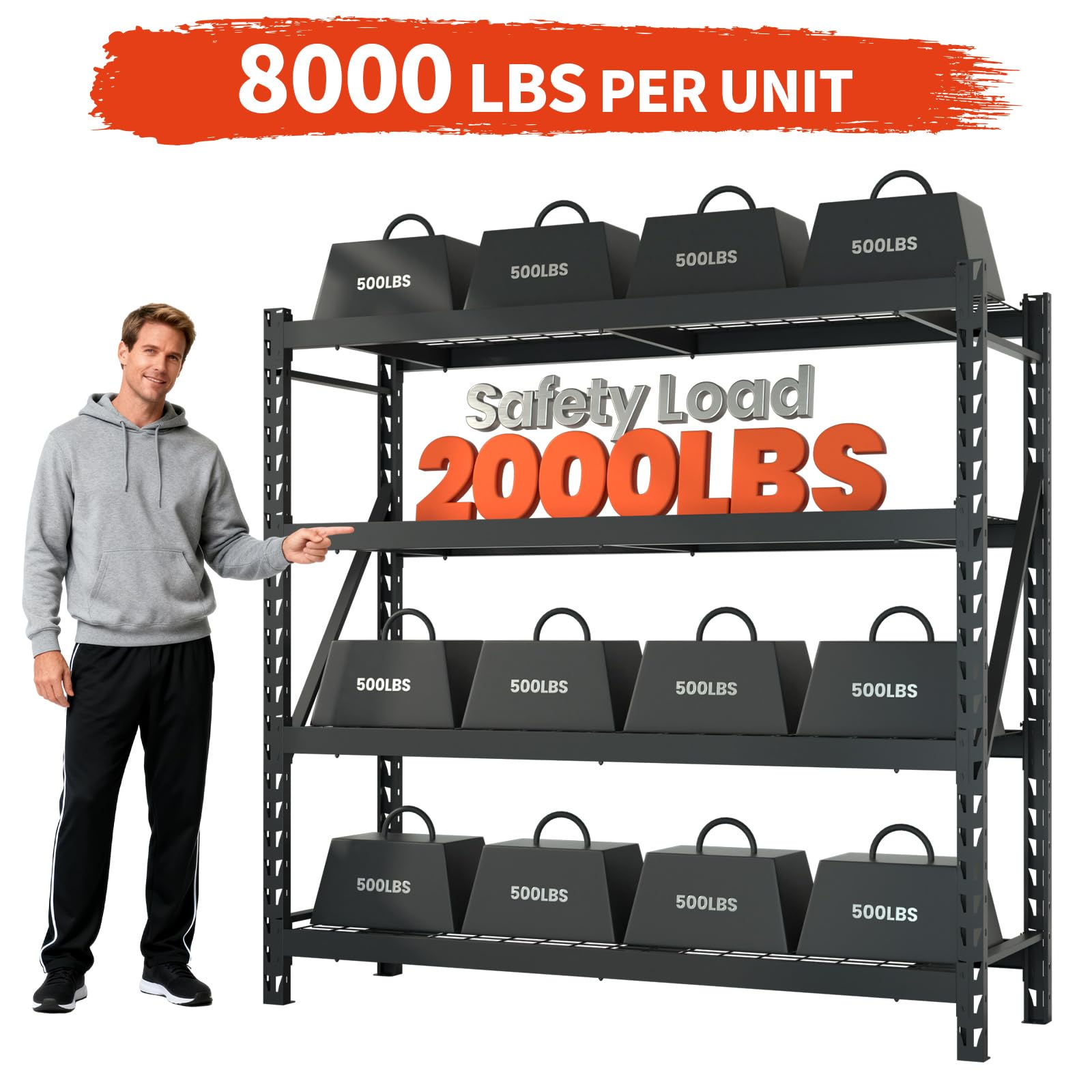 DYNALOAD 8000 Lbs Heavy Duty Garage Shelving, 4-Tier Adjustable Metal Storage Shelves, Industrial Steel Rack for Garage Basement Warehouse, 77" W x 24" D x 72" H