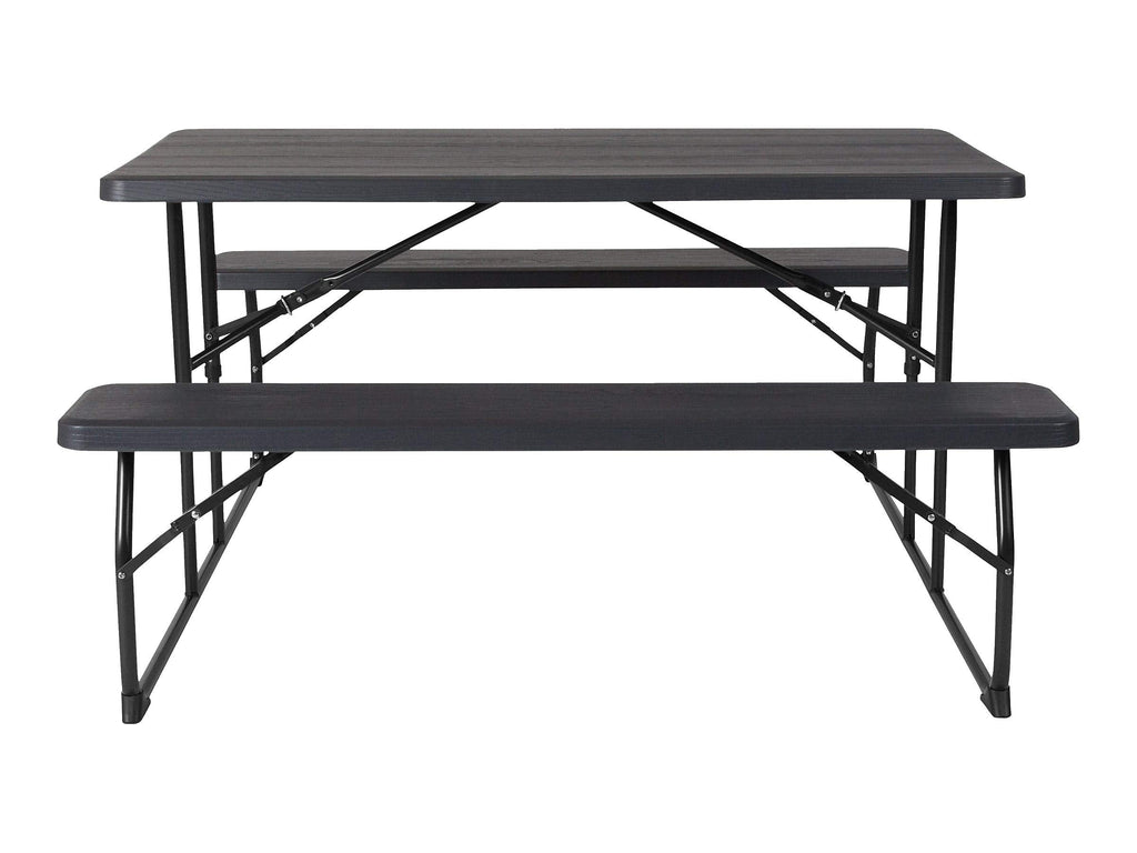 Flash Furniture Insta-Fold Picnic Table - Charcoal Wood Grain Folding Picnic Table Bench Set for Adults - 4.5 Foot Folding Table