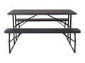 Flash Furniture Insta-Fold Picnic Table - Charcoal Wood Grain Folding Picnic Table Bench Set for Adults - 4.5 Foot Folding Table