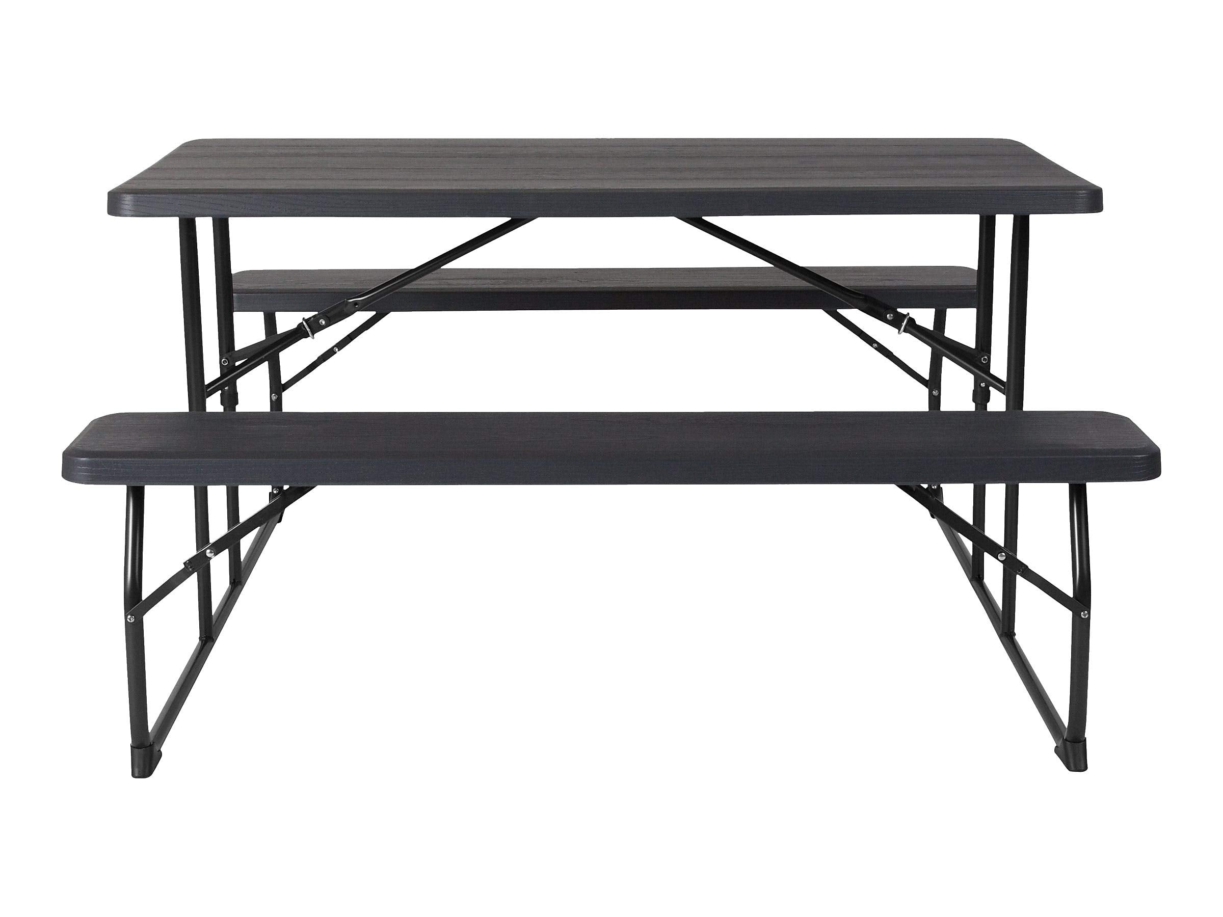 Flash Furniture Insta-Fold Picnic Table - Charcoal Wood Grain Folding Picnic Table Bench Set for Adults - 4.5 Foot Folding Table
