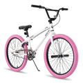 JOYSTAR 24 Inch Kids Bike Freestyle BMX Bikes for 8-12 Years Boys Girls and Beginner Riders, 24 Inch Bikes with Pink Tires, White Frame