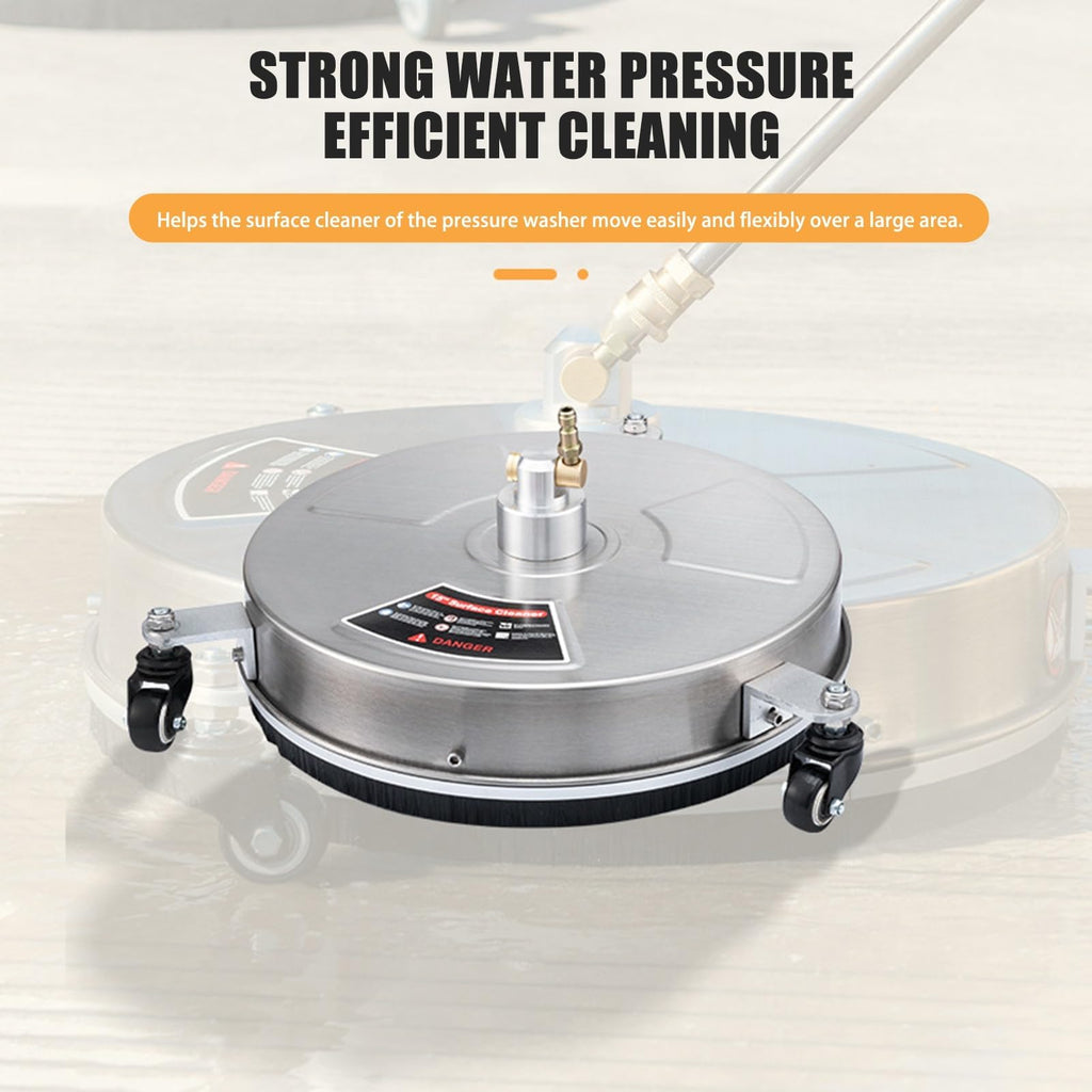 TRELVEX 15" High-Pressure Surface Cleaner on Wheels, Stainless Steel Power Washer Attachment with 1/4" Quick Connector and 2 ExWands for Sidewalks and Patios Stainless Steel