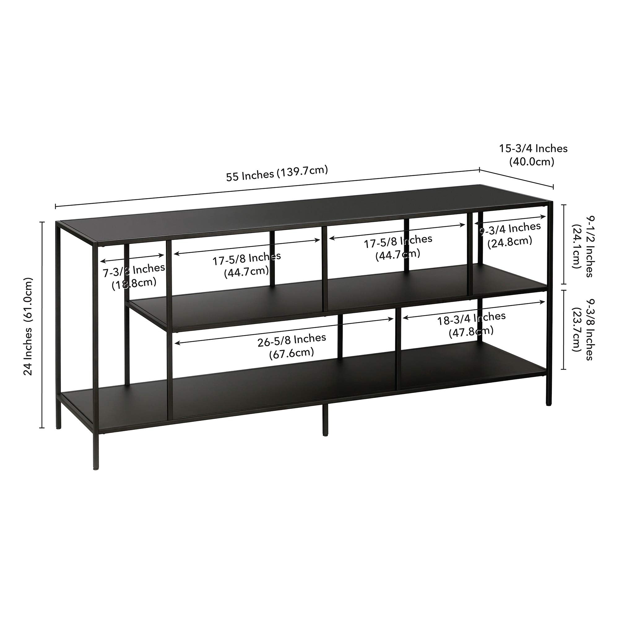 Henn&Hart TV Stand for TVs up to 60" with Metal Top and 2 Open Display Metal Shelves for Living Room, Family Room, or Office, Black