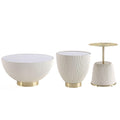 Manhattan Comfort Modern Anderson Coffee Table, 1.0 & 2.0 End Table, Upholstered in Cream Leatherette with Ceramic Faux Tabletop and Gold Metal Tabletop- Set of 3