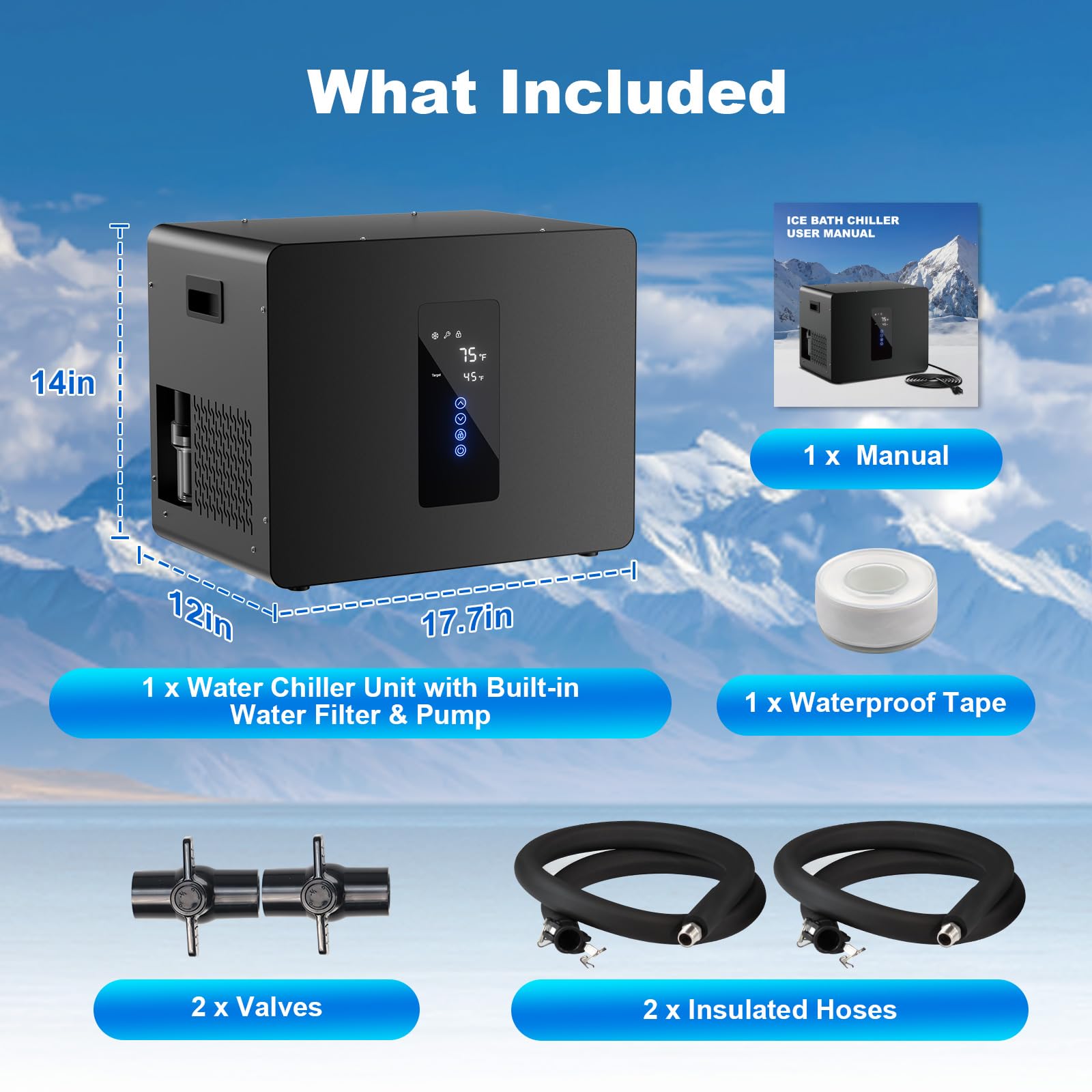 Cold Plunge Chiller & Ice Bath Tub Kit, 1/3HP Ice Bath Chiller with Built-in Pump & Filter, Large Touchscreen, 148gal XXL Cold Plunge Tub with Water Chiller for Outdoor Recovery Cold Therapy