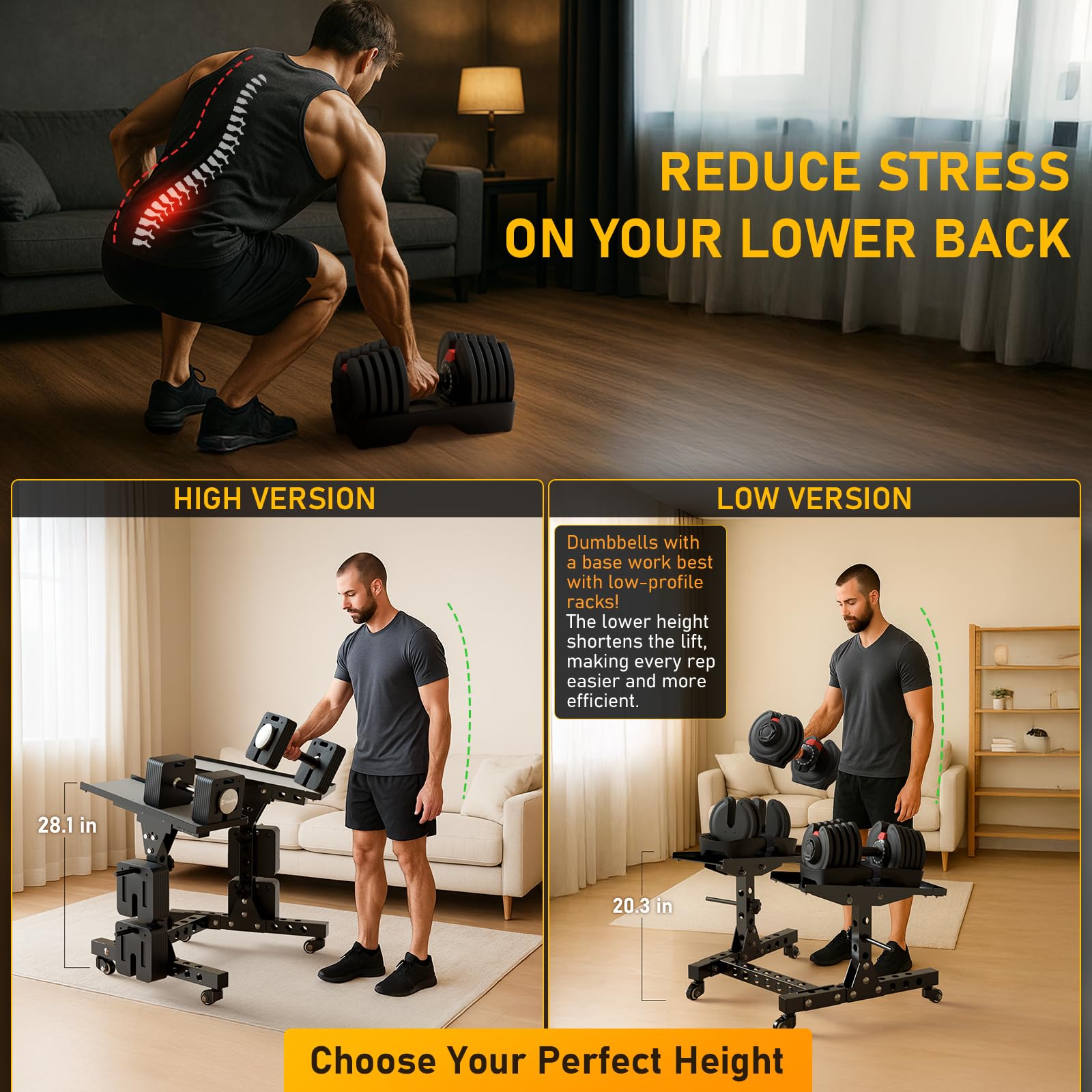 Eisenlink Adjustable Dumbbell Rack & Weight Rack, Holds 440 lbs, Space Saving Design for Home Gym Organization (High Rack)