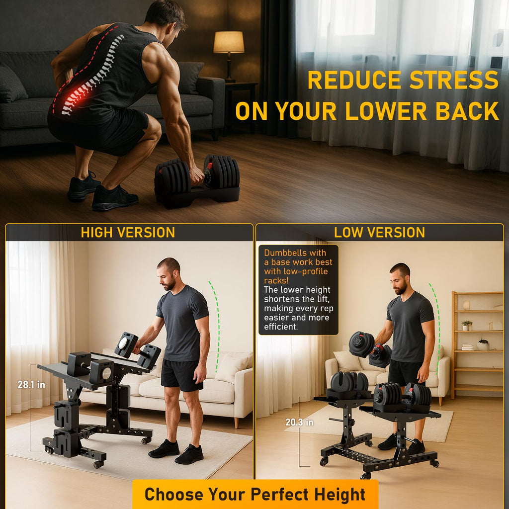 Eisenlink Adjustable Dumbbell Rack & Weight Rack, Holds 440 lbs, Space Saving Design for Home Gym Organization (Low Rack)