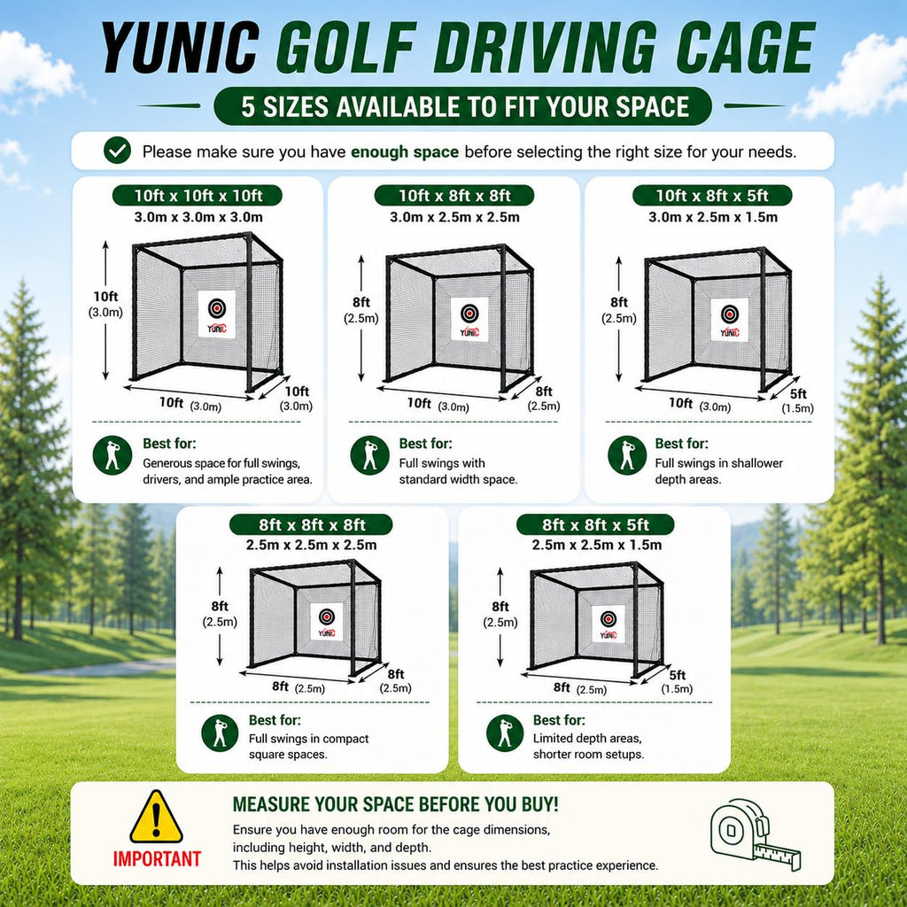 YUNIC Golf Driving Cage with Steel Frame, Golf Nets for Backyard Driving for Full Swing and Chipping Practice Indoor Outdoor (Black, 10'(W) x8'(H) x5'(D))
