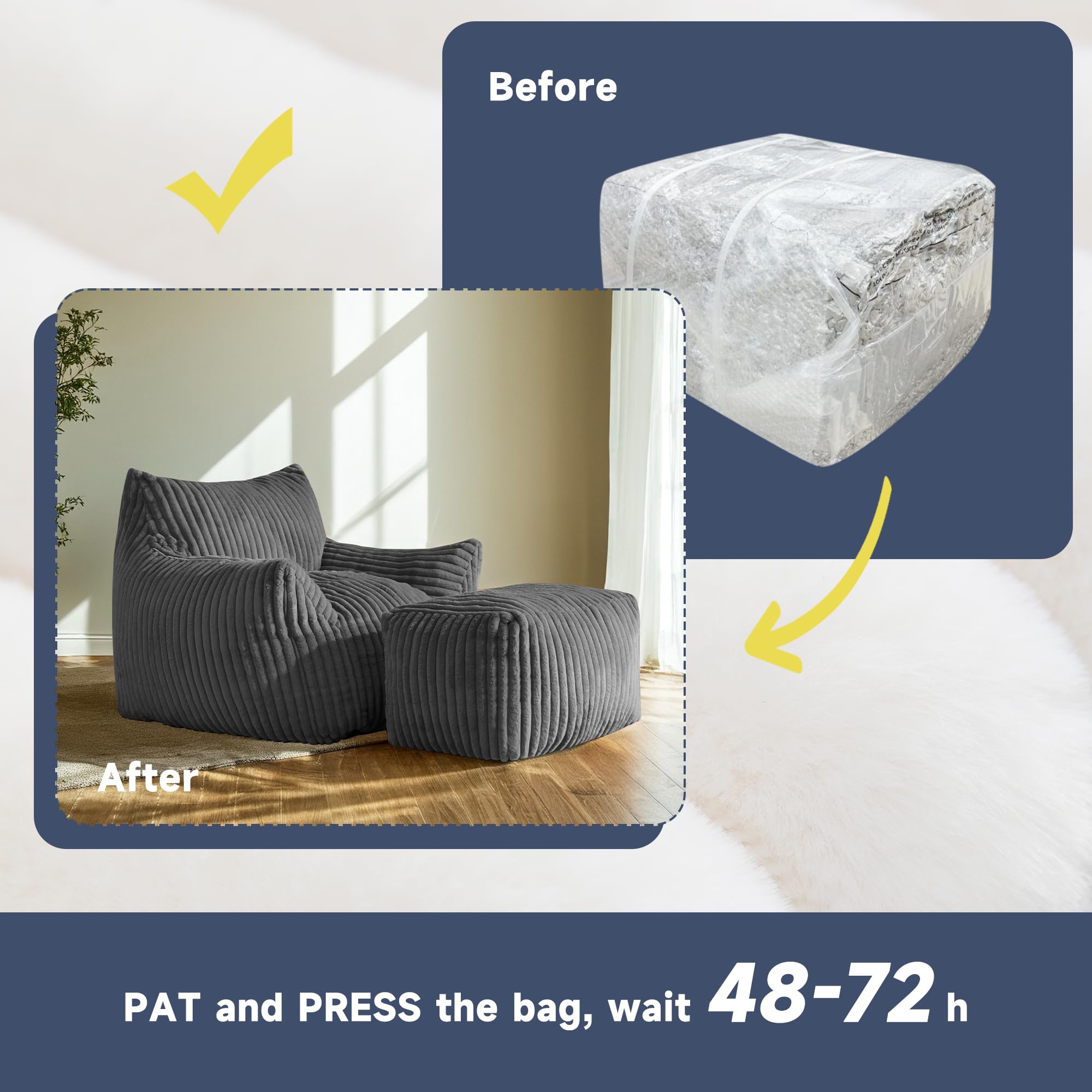 Oversized Bean Bag Chair for Living Room Furniture Bean Bag Chairs for Adults- Small Couch & Lounge Accent Chair for Living Room Chairs or Bedroom