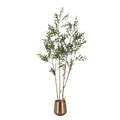 Kate and Laurel Oliveira Faux Olive Tree with Portell Metal Planter Pot, 7 FT, Gold, Potted Artificial Olive Plant Tree with Realistic Foliage and Added Moss, Fake Plant Living Room Decor