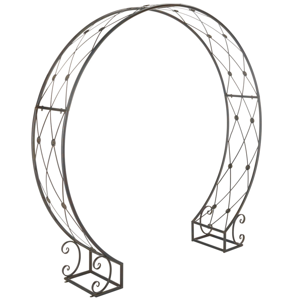 SAFAVIEH Outdoor - Mizell Iron Moon Gateway Garden Arbor - Black Rust Iron Metal - Architectural Circular Gateway Design - Ideal for Garden, Yard, Patio, Entryway, 80" W x 17" D x 83.4" H (PAT5036E)