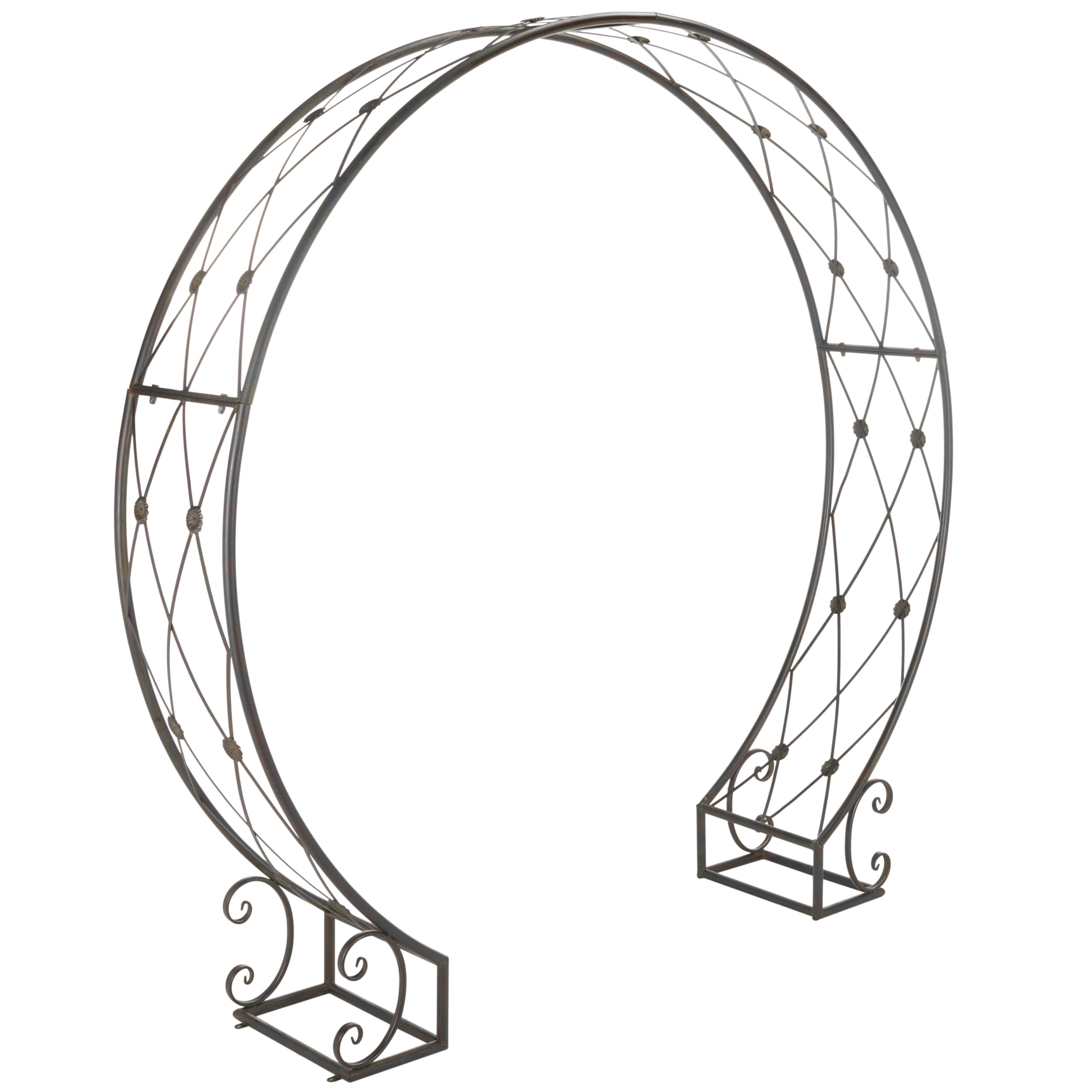 SAFAVIEH Outdoor - Mizell Iron Moon Gateway Garden Arbor - Black Rust Iron Metal - Architectural Circular Gateway Design - Ideal for Garden, Yard, Patio, Entryway, 80" W x 17" D x 83.4" H (PAT5036E)