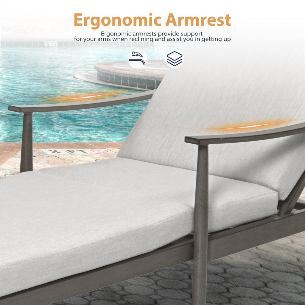 HAPPATIO Outdoor Chaise Lounge - Aluminum Pool Lounge Chair with Adjustable Backrest and Cushion, Curved Armrest, Outdoor Lounge Chair for Beach, Yard, or Poolside (Grey)