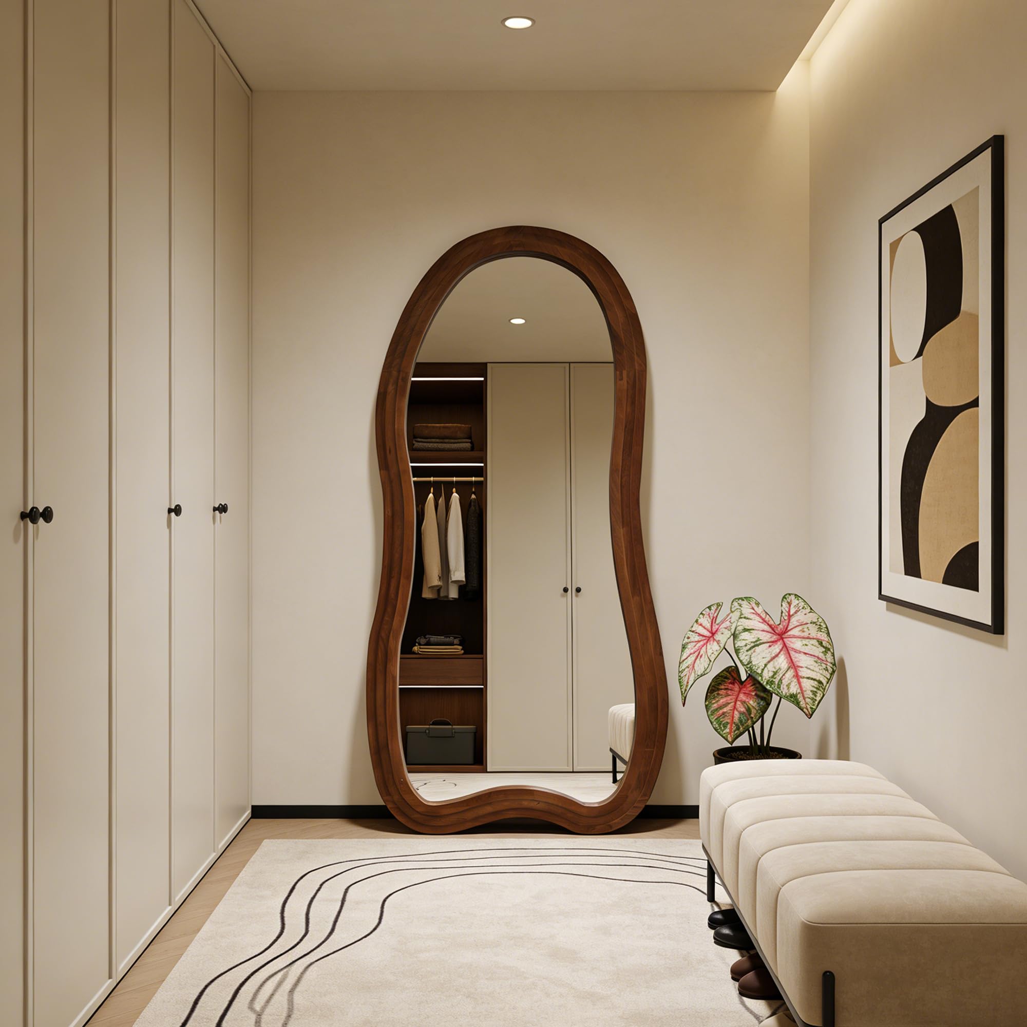 DAOYIJIAJU Large Irregular Floor Mirror, 67"x31.5" Organic Floor Mirrors with Triple Layer Solid Wood Frame, Premium Asymmetrical Full Body Mirror for Living Room Entryway Bedroom, Leaning/Hanging