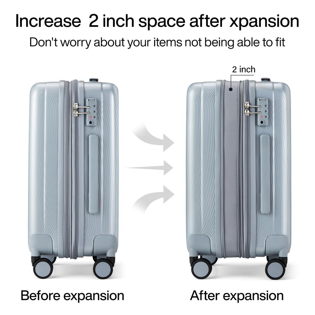 Hanke 29 Inch Expandable Checked Luggage Lightweight PC Hard Shell Luggage Suitcases with Wheels Travel Luggage Rolling Large Suitcase Travel Luggage Bag for Study Abroad.(Gray)