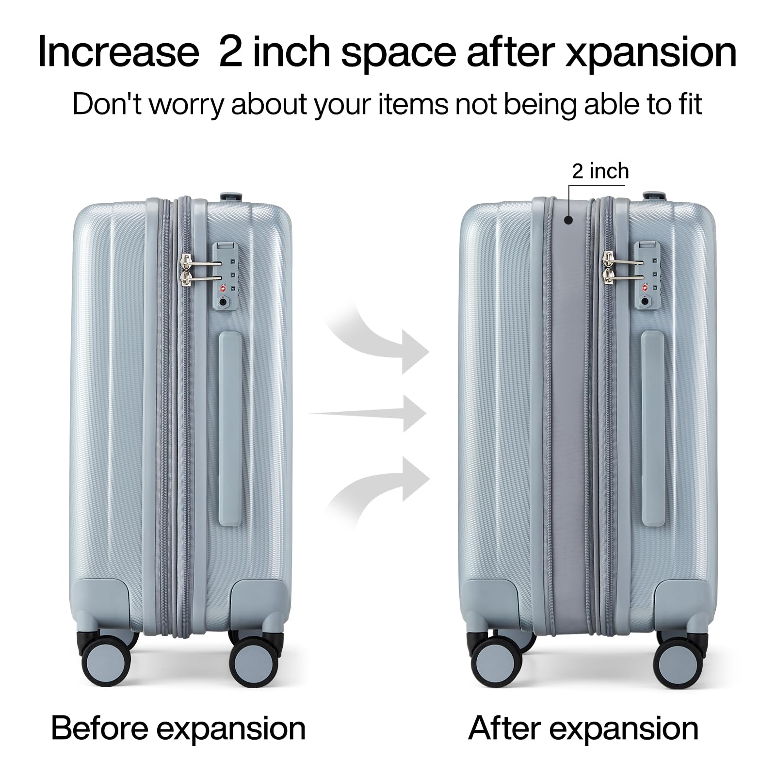Hanke 29 Inch Expandable Checked Luggage Lightweight PC Hard Shell Luggage Suitcases with Wheels Travel Luggage Rolling Large Suitcase Travel Luggage Bag for Study Abroad.(Gray)