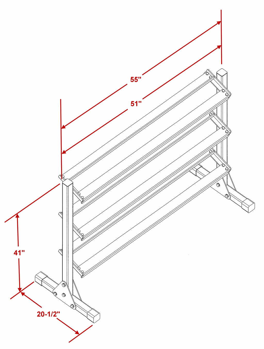 DF516- Three Tier 55" Dumbbell Rack by Deltech Fitness