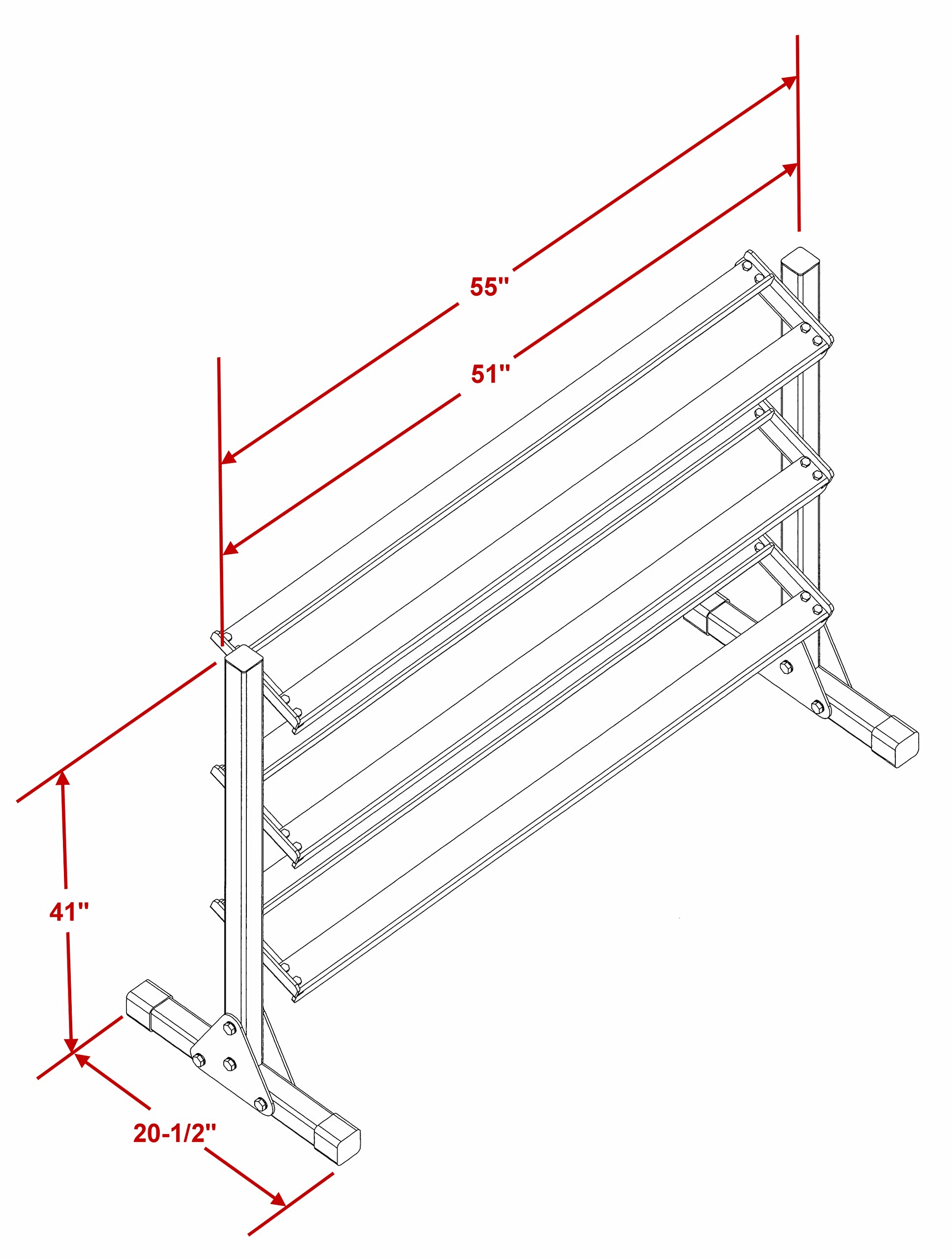 DF516- Three Tier 55" Dumbbell Rack by Deltech Fitness