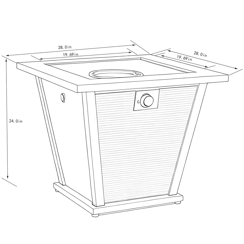 28" Propane Gas Fire Pit Table, 50000 BTU Square Outdoor Fire Pit with Steel Tabletop & Textilene Base, Patio Fire Table with Lid, Lava Rocks & Rain Cover for Backyard Deck Garden, Brown