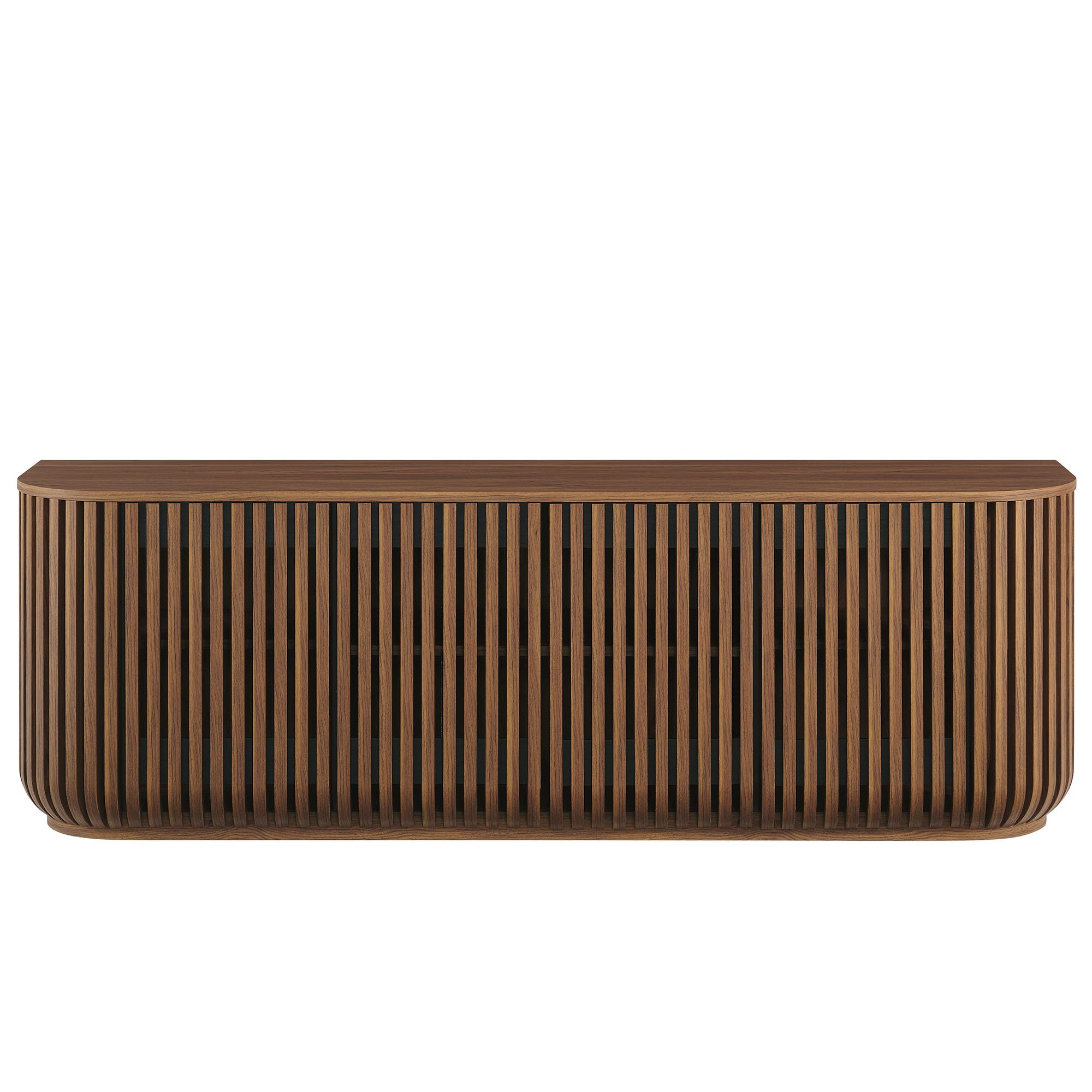 Modway Fortitude 75" Fluted Curved Sideboard Buffet with 4 Doors in Walnut – Modern Media Console TV Stand with Adjustable Shelves and Cable Management – Office Credenza Storage Cabinet