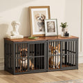 Lyromix 54'' Dog Crate Furniture with Double Rooms,Wooden Crate End Table Heavy Duty Indoor Puppy Cage for 2 Small Dogs, Multiple Units Can be Combined, Rustic Brown