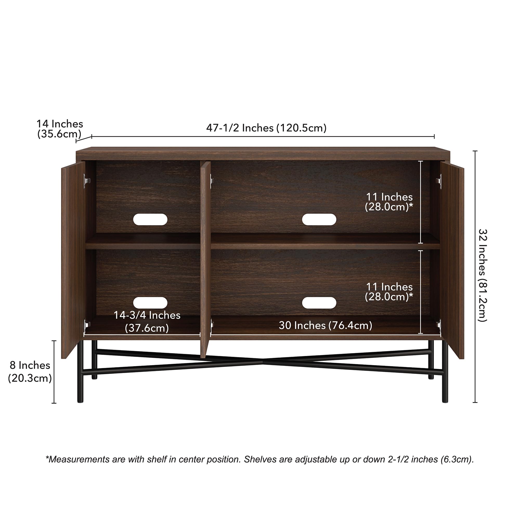 Henn&Hart 48" Fluted Sideboard Buffet Cabinet, Modern Ribbed Credenza with 3 Doors, Adjustable Shelves, and Cable Management Cut-Outs for Dining Room, Kitchen, Living Room or Entryway, Rich Brown