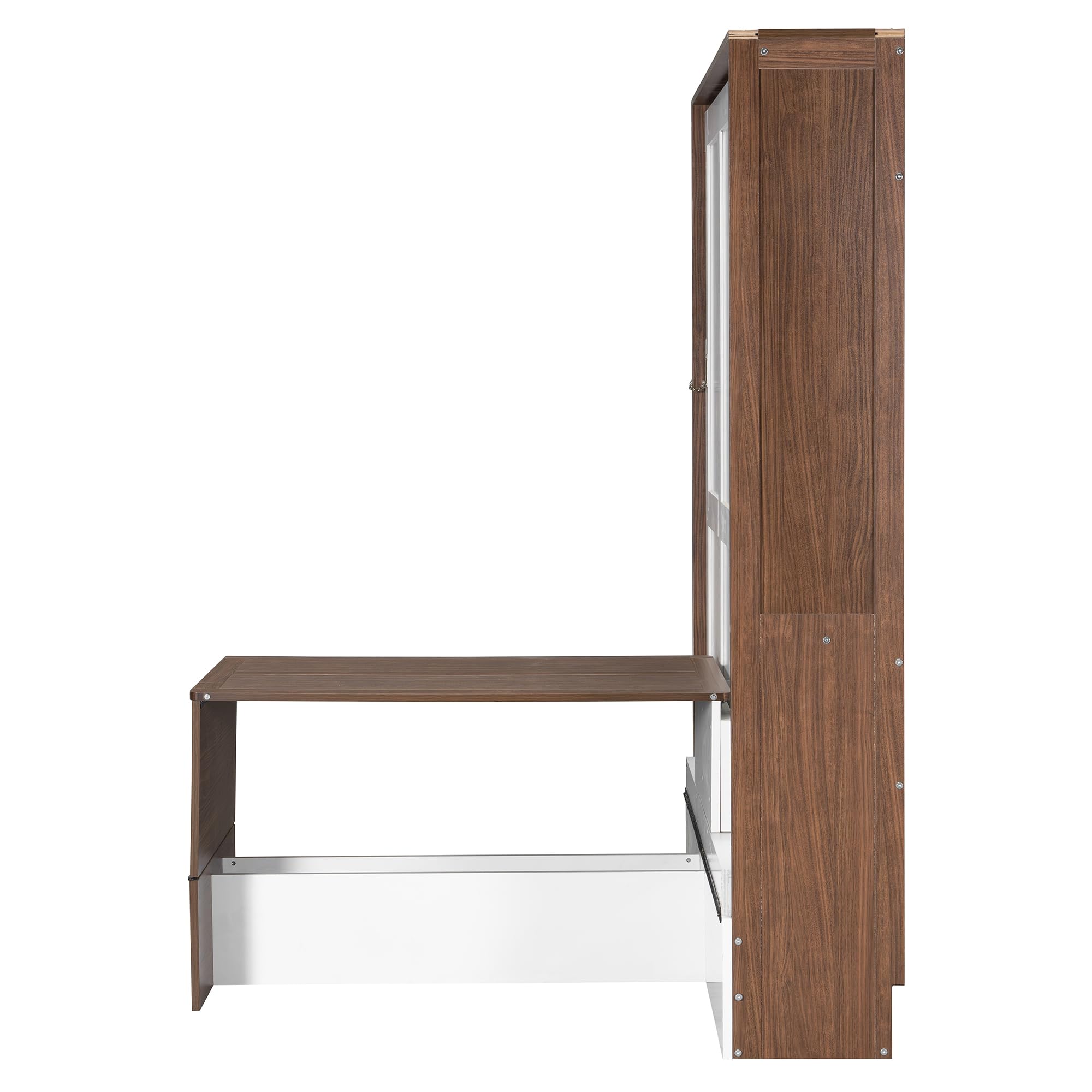 Merax Full Size Murphy Bed with Foldable Desk,Space Saving Wall Bed,Solid Wood Foldable Hidden Platform Bedframe for Home,Bedroom,Office,Small Room,Apartment,Walnut+White
