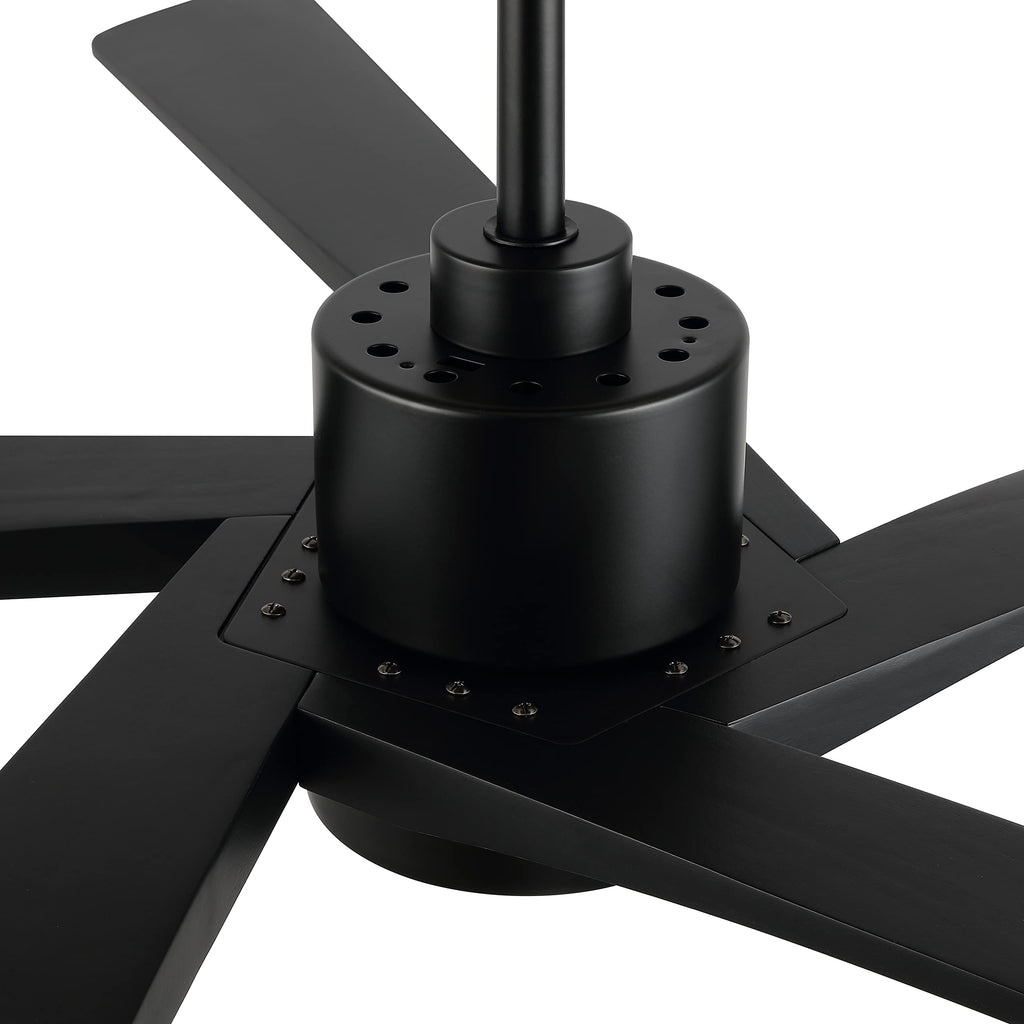 WINGBO 64" DC Ceiling Fan with Lights, 5 Carved Solid Wood Blades, 6-Speed Reversible DC Motor, Matte Black Finish Ceiling Fan with Remote, Black