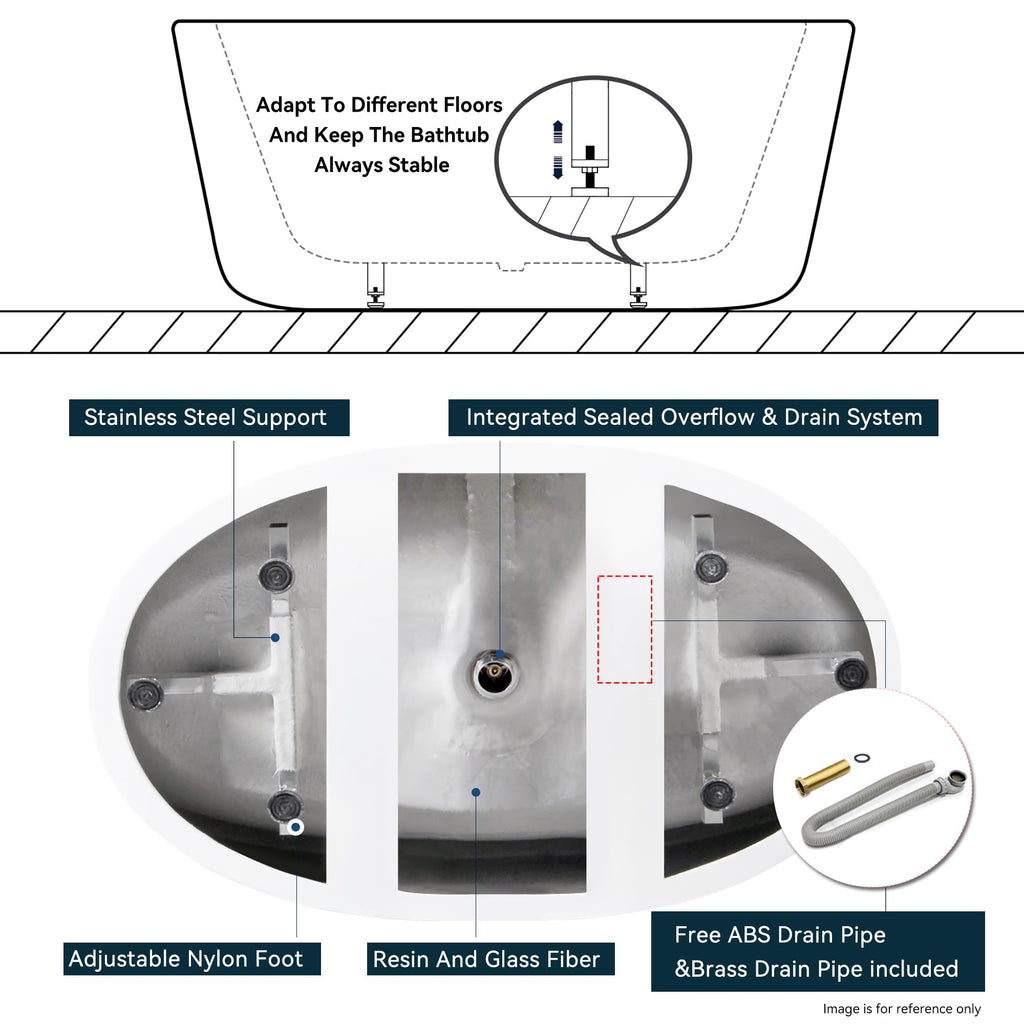 FerdY Naha 67" Acrylic Freestanding Bathtub, Curve Edge Freestanding Soaking Bathtub, Glossy White, cUPC Certified, Toe-Tap Chrome Drain & Overflow Assembly Included, 02588