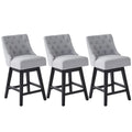 Erdoru Swivel Bar Stools with Backs, 26" Counter Height Bar Stools Set of 3, Modern Linen Fabric Upholstered Counter Height Stools with Solid Wood Legs for Kitchen Island, Dining Space, Light Grey