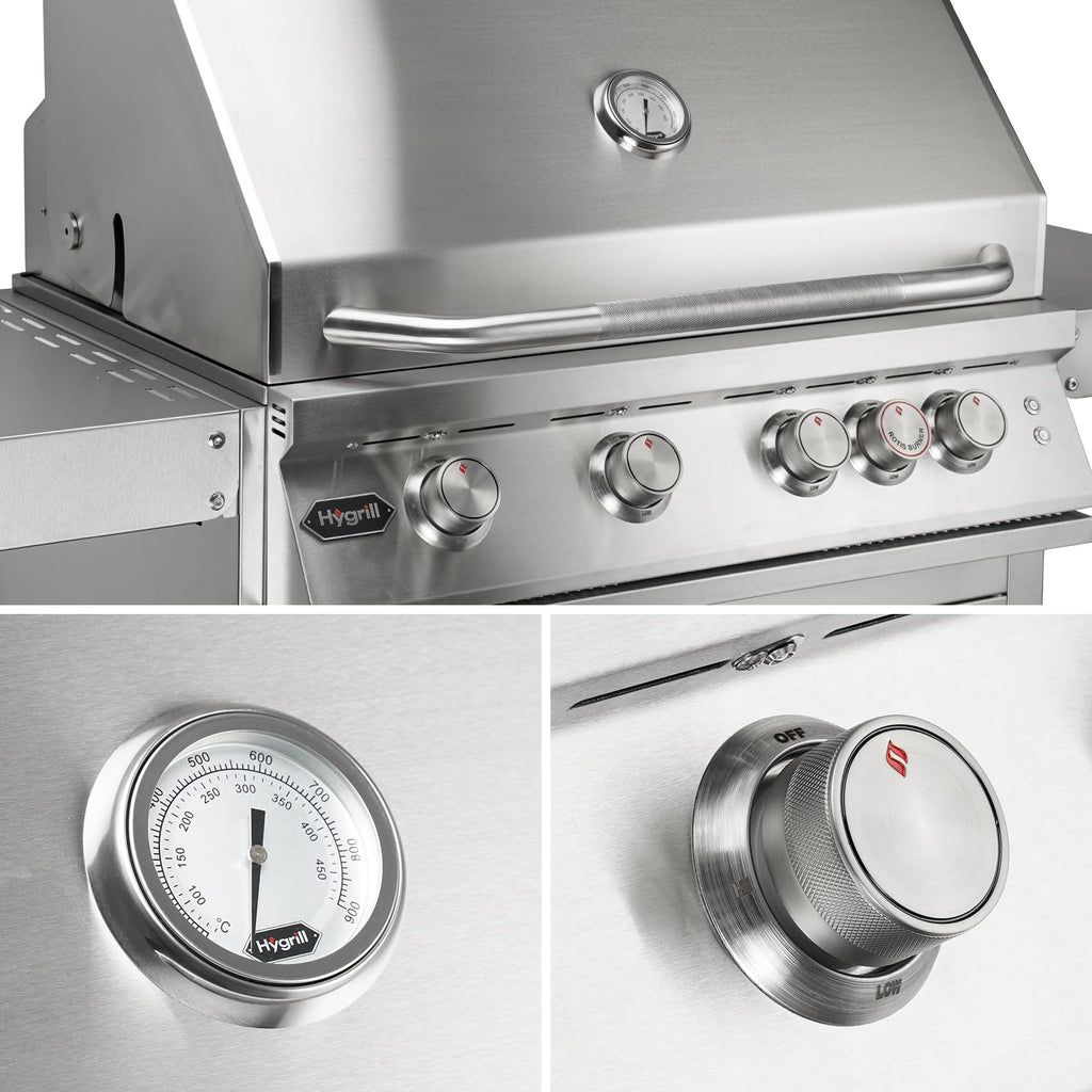 Hygrill Premium XTR 32-Inch Built In Grill, Stainless Steel 4-Burner Grill Head for Outdoor Kitchen with Rear Infrared Burner and LED Lights, Natural Gas