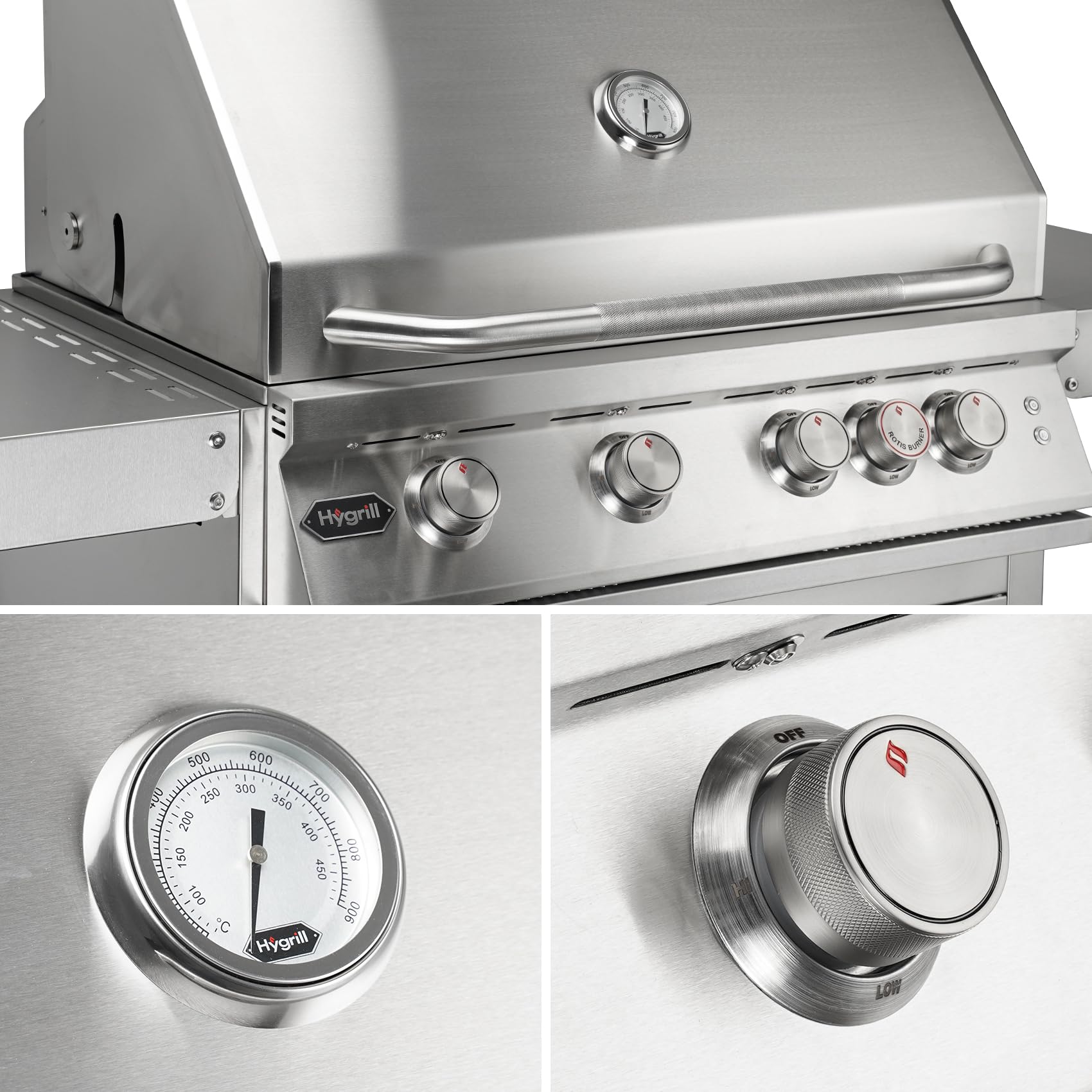 Hygrill Premium XTR 32-Inch Built In Grill, Stainless Steel 4-Burner Grill Head for Outdoor Kitchen with Rear Infrared Burner and LED Lights, Natural Gas