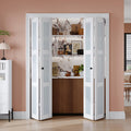 EaseLife Preassembled Bi-Fold Doors, for 48"x 80" Opening,Tempered Frosted Glass Closet Folding Barn Door with Concealed Hardware Kit,MDF Wood Panel,Water-Proof PVC Surface,Easy Installation