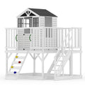 GarveeLife Outdoor Wooden Playhouse with Climbing Wall, 2 Story Wooden Playhouse with Step Ladder, Elevated Modern Cedar Playhouses Kids