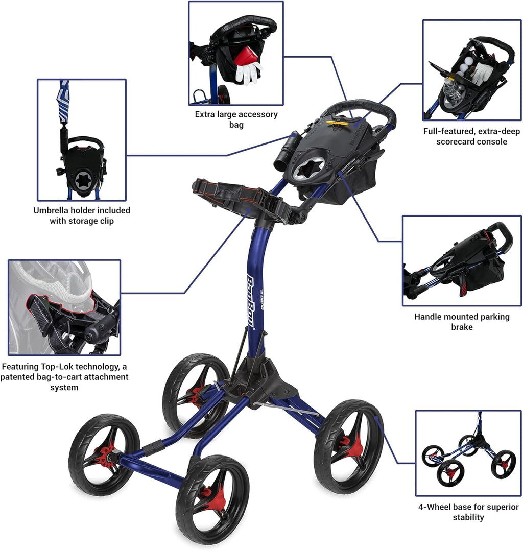 Bag Boy Quad XL Golf Push Cart, Black/Silver