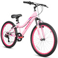 WEIZE 24 Inch Kid Mountain Bike,Kid Bike for Girls Age 6-14 Year Old,6 Speed Kid Bicycle with Front Suspension Fork,Adjustable Seat Height,High-Carbon Steel Frame,Ideal for Girl Adventurers,Pink