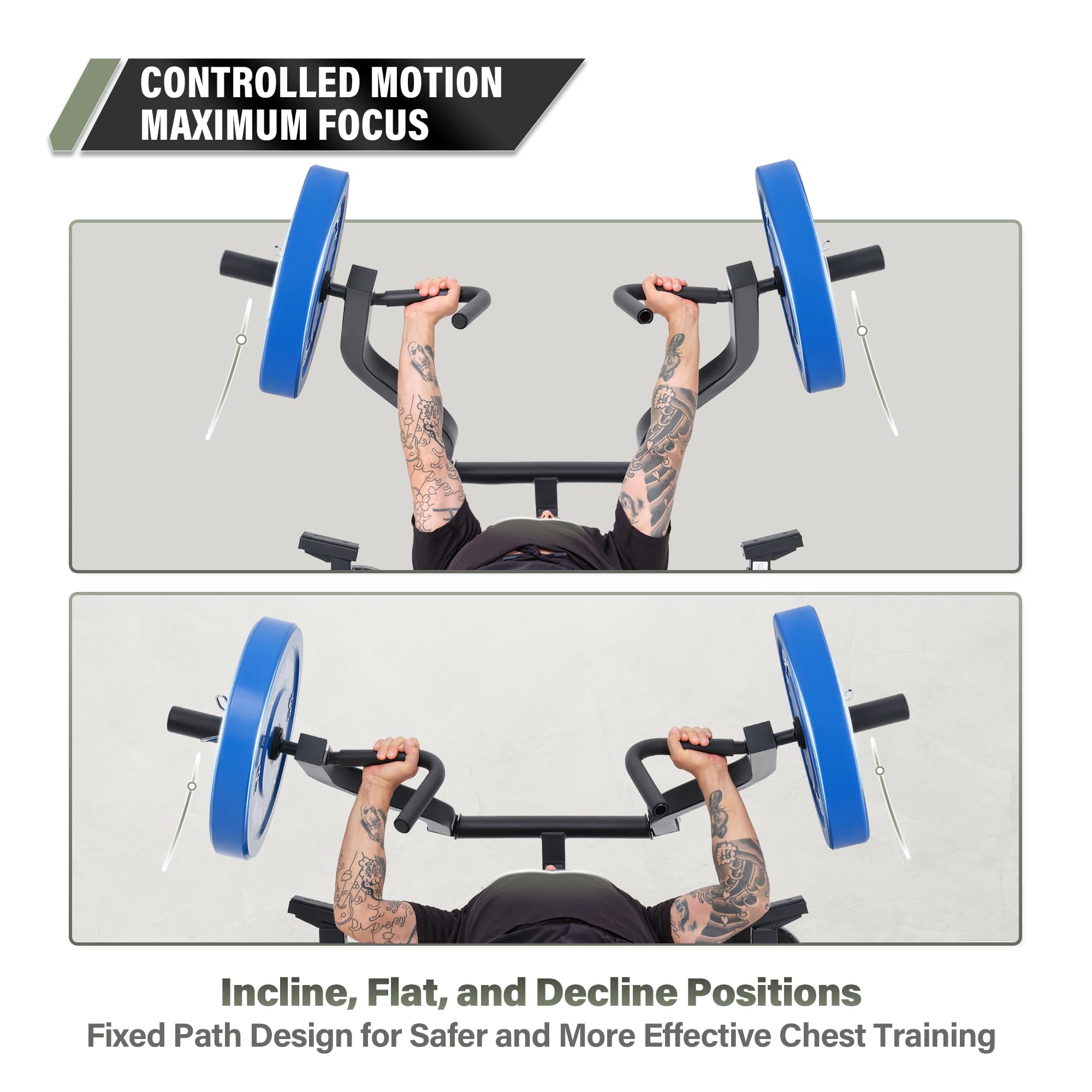 Major Fitness P1 Bench Press Machine with Independent Arms – Adjustable Flat & Incline Bench Press for Chest & AB Workouts – Perfect Home Gym Equipment (Black Rack + 230LB Color Plates)