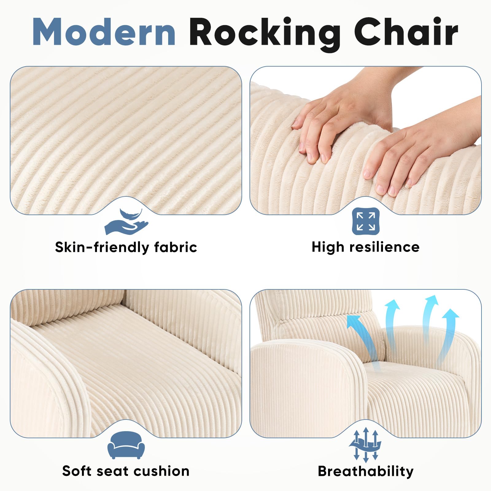 DUMOS 360°Swivel Nursery Chair, Comfy Chair for Bedroom, Rocking Chair with Thickened Seat Cushion, High Back Sofa Chairs for Living Room, Nursery Room and Reading Room, Beige