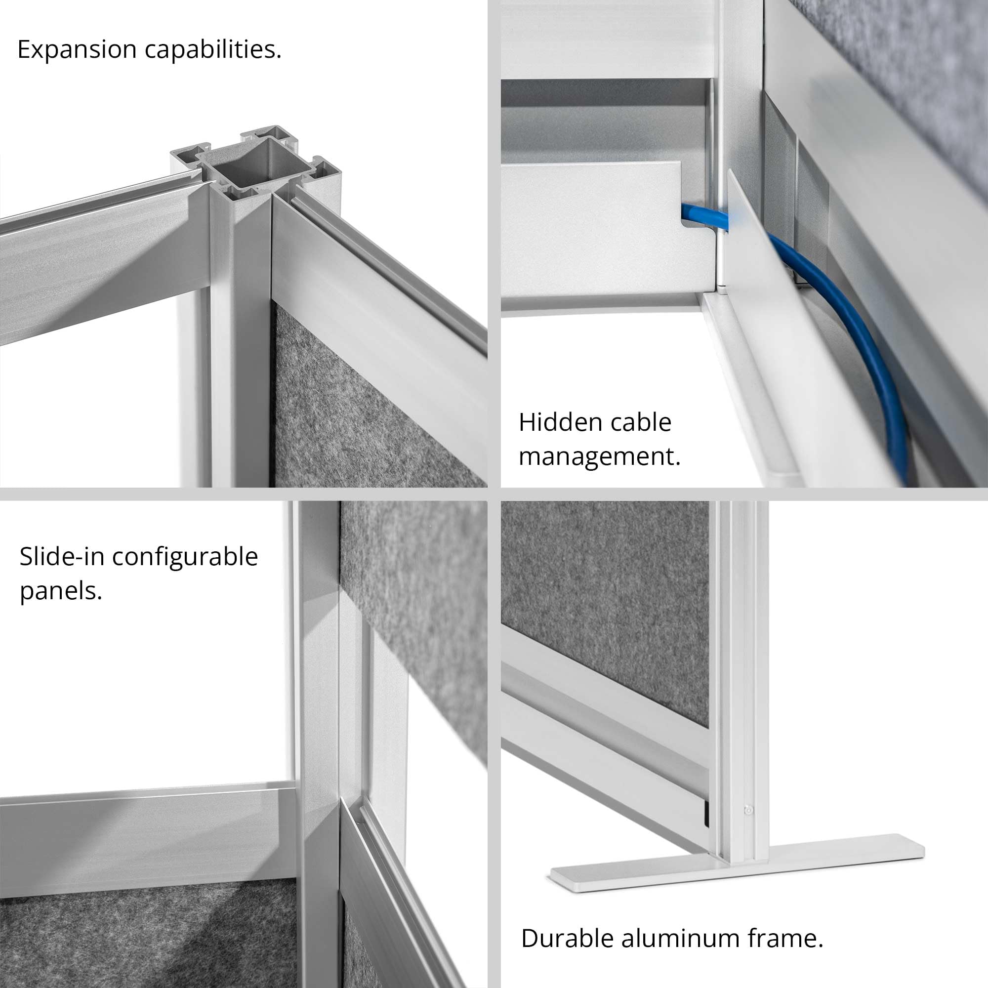 Stand Up Desk Store Expanse Modular Wall | 70'' x 48'' Wall | Expandable Partition Room Divider with Rearrangeable Frosted Acrylic & Sound Absorbent Wide Panels (Silver Frame)